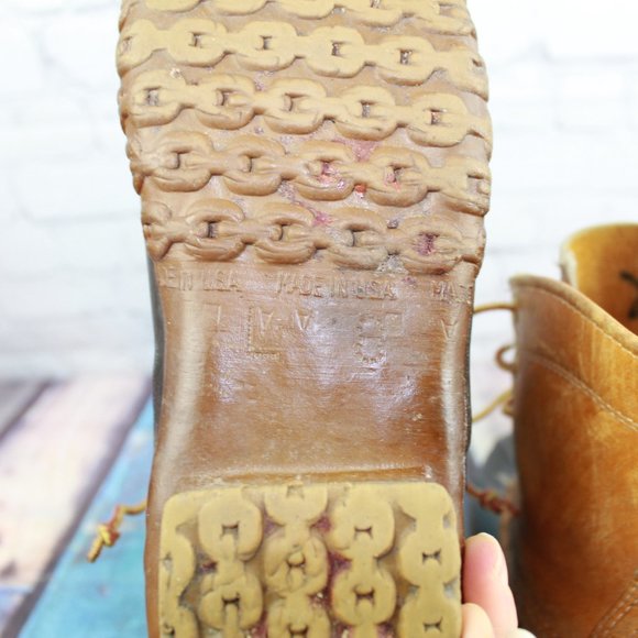 Vintage LL Bean Brown Leather Unlined Maine Hunting Shoe Duck Boots Size 8 - Picture 8 of 9